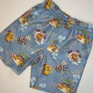 Nickelodeon SpongeBob SquarePants Kids Blue Tropical Swim Trunks Size L 10-12